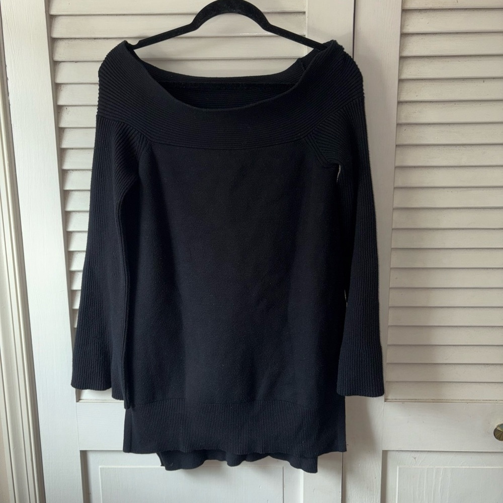 Anthropologie Elise Off-Shoulder Ribbed Knit Tunic Sweater Black S Minimalist - Picture 2 of 5